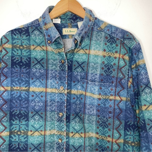 Vintage LL Bean Women's XL Aztec Southwest Print Button Down Shirt Flannel USA - Picture 6 of 11